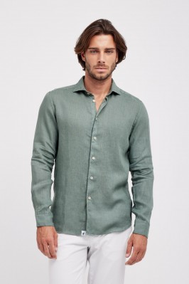 Camisa de cuello francés en lino verde puro